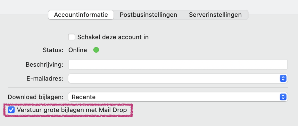 Mail Drop instellingen